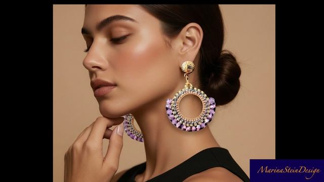 Серьги ручной работы с бисером и кристаллами: Виолетта