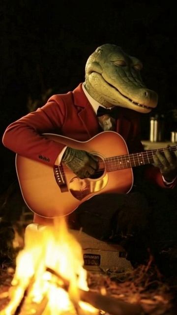 Крокодил Гена играет на гитаре