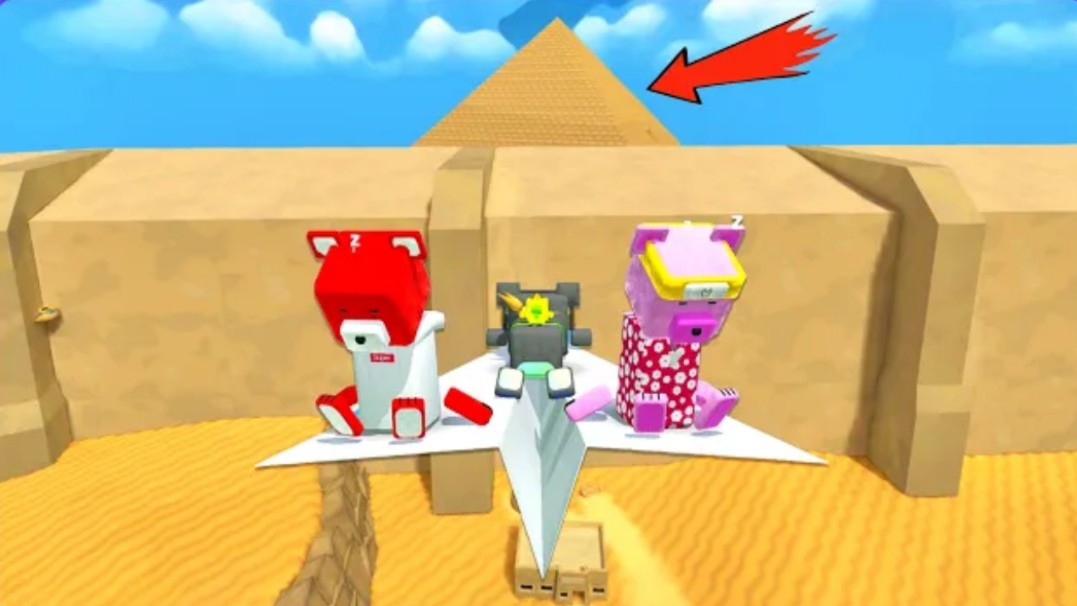 Трое друзей взлетают на крохотном бумажном самолетике SuperBear Adventure