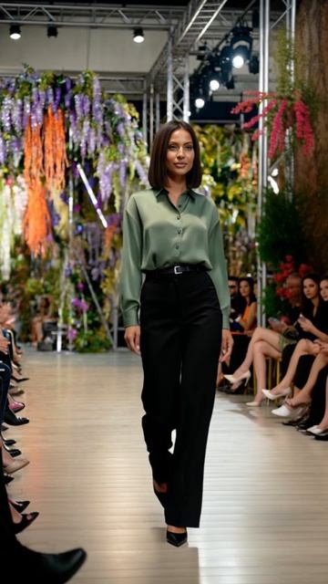 Офисная шелковая рубашка цвета фисташка