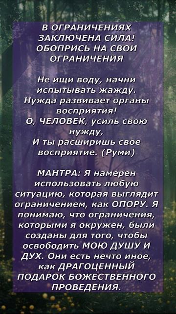 В ОГРАНИЧЕНИЯХ ЗАКЛЮЧЕНА СИЛА! ОБОПРИСЬ НА СВОИ ОГРАНИЧЕНИЯ