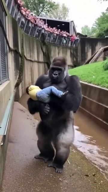 Горилла спасла ребенка упавшего в вольер зоопарка. Горилла Спасение Ребенок Вольер Доброта