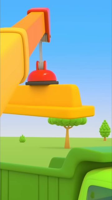 Автокран загружает зелёный грузовичок  что они везут? длядетей игрушки мультик