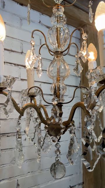 Антикварная четырехрожковая хрустальная люстра 20827