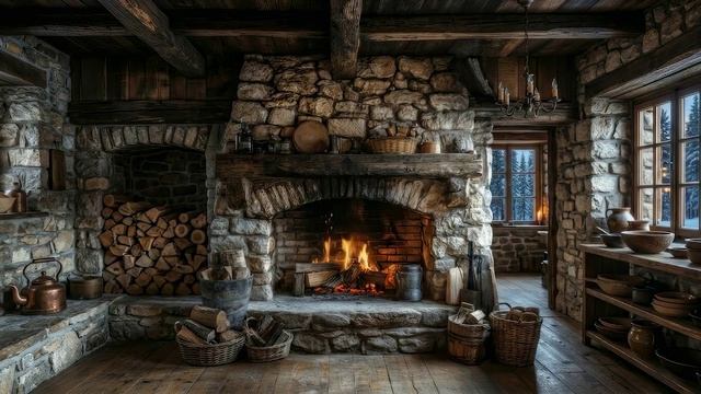 Камин  Уютный огонь и треск дров для глубокого сна