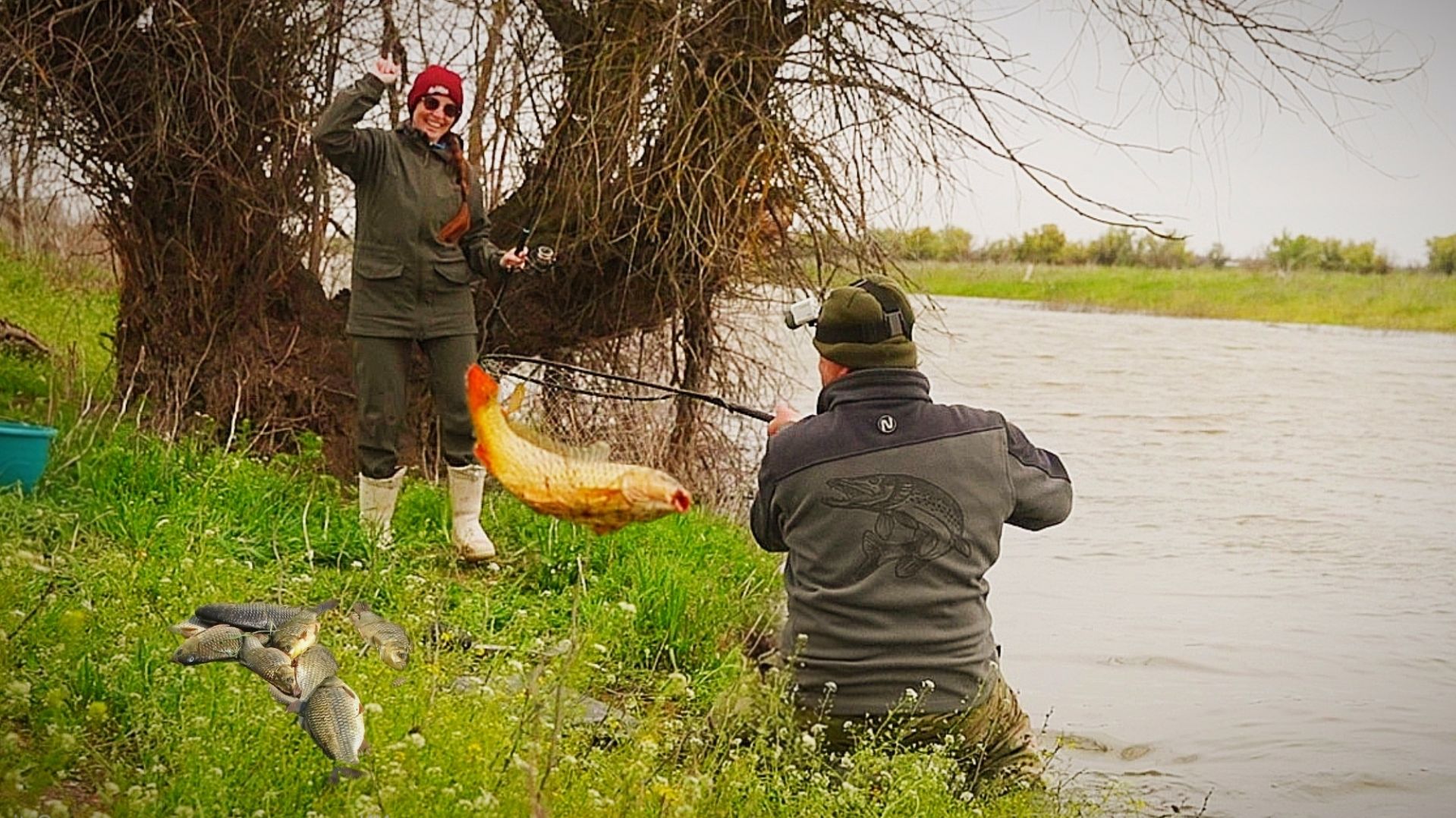 ВОТ ЭТО РЫБАЛКА! МНОГО РЫБЫ ПОД НОГАМИ! САЗАН ЛЕЩ ВОБЛА ГУСТЕРА ЁРШ БЕРШ. НА РЫБАЛКУ С ЖЕНОЙ.