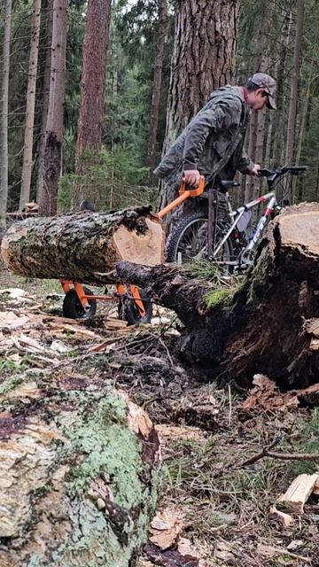 Крюк-кантователь для брёвен в паре с велосипедом.