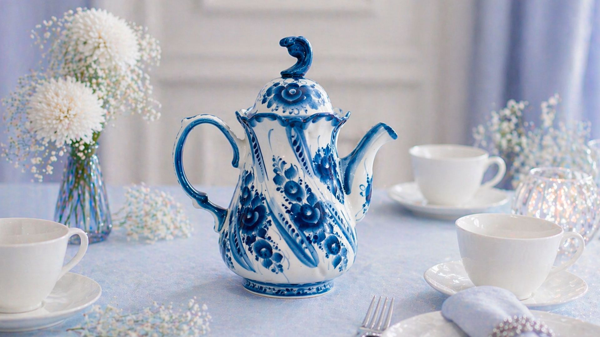 Чайниккофейник Морской бриз гжельский фарфор