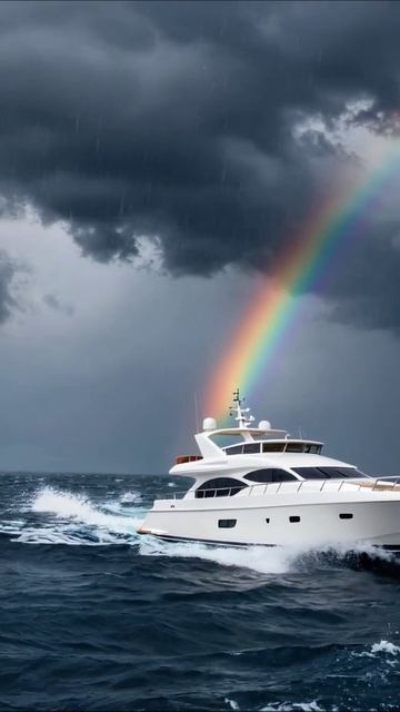 Яхта под радугой в бурю яхта пейзаж