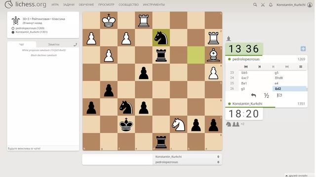 Шахматы на Lichess партия 23 - Часть 11 из 17