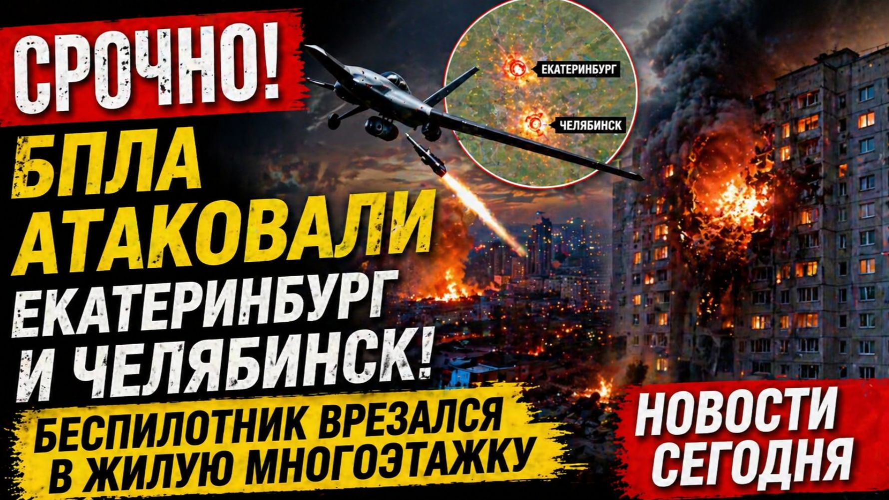 СРОЧНО! БПЛА Атаковали Екатеринбург и Челябинск! Беспилотник врезался в жилую многоэтажку.