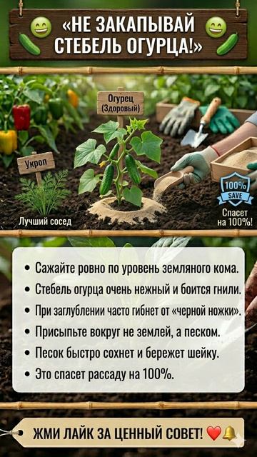 НЕ ЗАКАПЫВАЙ СТЕБЕЛЬ ОГУРЦА