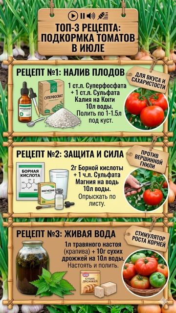 ТОП-3 подкормки июля Ваш гид по огромному урожаю 🍅