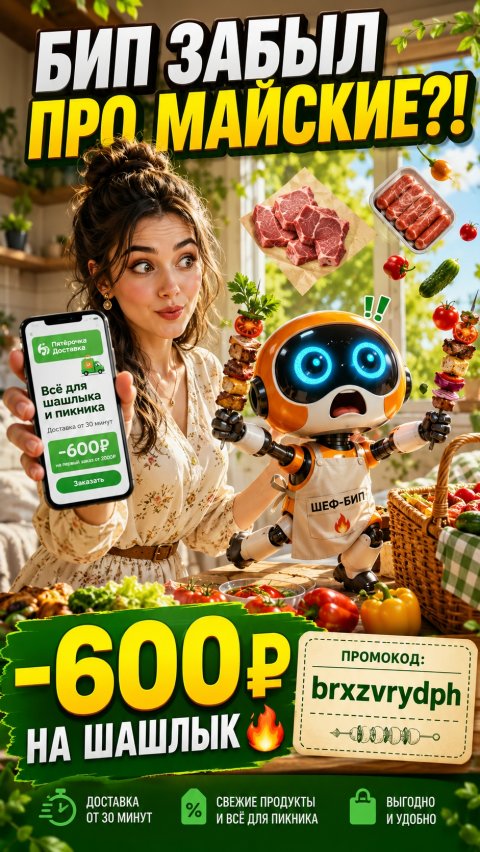 Бип готовит майские 😄 Промокод -600₽ на шашлык! #shorts