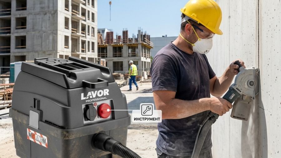 Строительный пылесос с розеткой инструмента Lavor PRO WORKER EM - пылесос для опасной пыли класса М