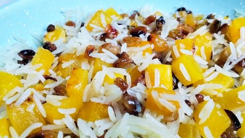 Сладкий плов с тыквой и изюмом на сковороде🍇