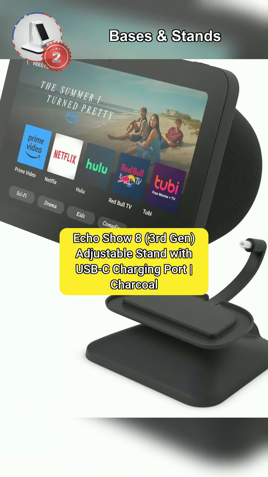 2⃣Echo Show 8 (3rd Gen) Adjustable Stand With USB-C Charging Port | Charcoal