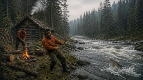 Охота и Рыбалка 2026 в Тайге ИЗБА ШАЛАШ Костер Нодья Сибирь Папа Рудиковка 2019 Выживание в лесу