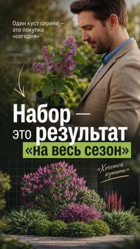 Один куст сирени — покупка “сегодня”. Композиция — результат на весь сезон