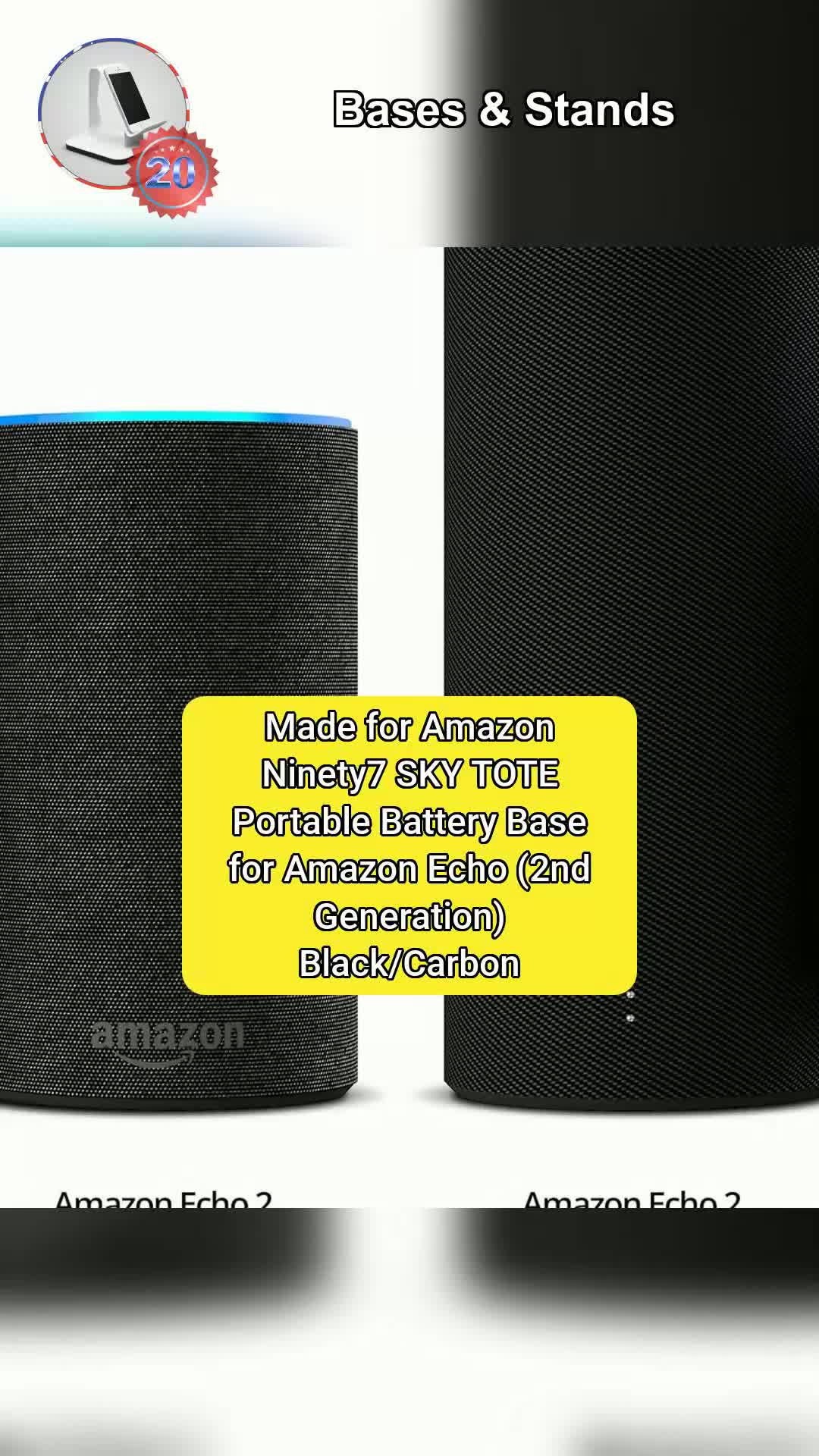 2⃣0⃣Made For Amazon Ninety7 SKY TOTE Portable Battery Base For Amazon Echo (2nd Generation) Black...