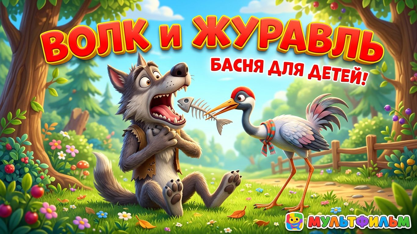 Басня «Волк и Журавль» — Иван Крылов | Поучительная басня для детей | Мультфильм мотреть онлайн