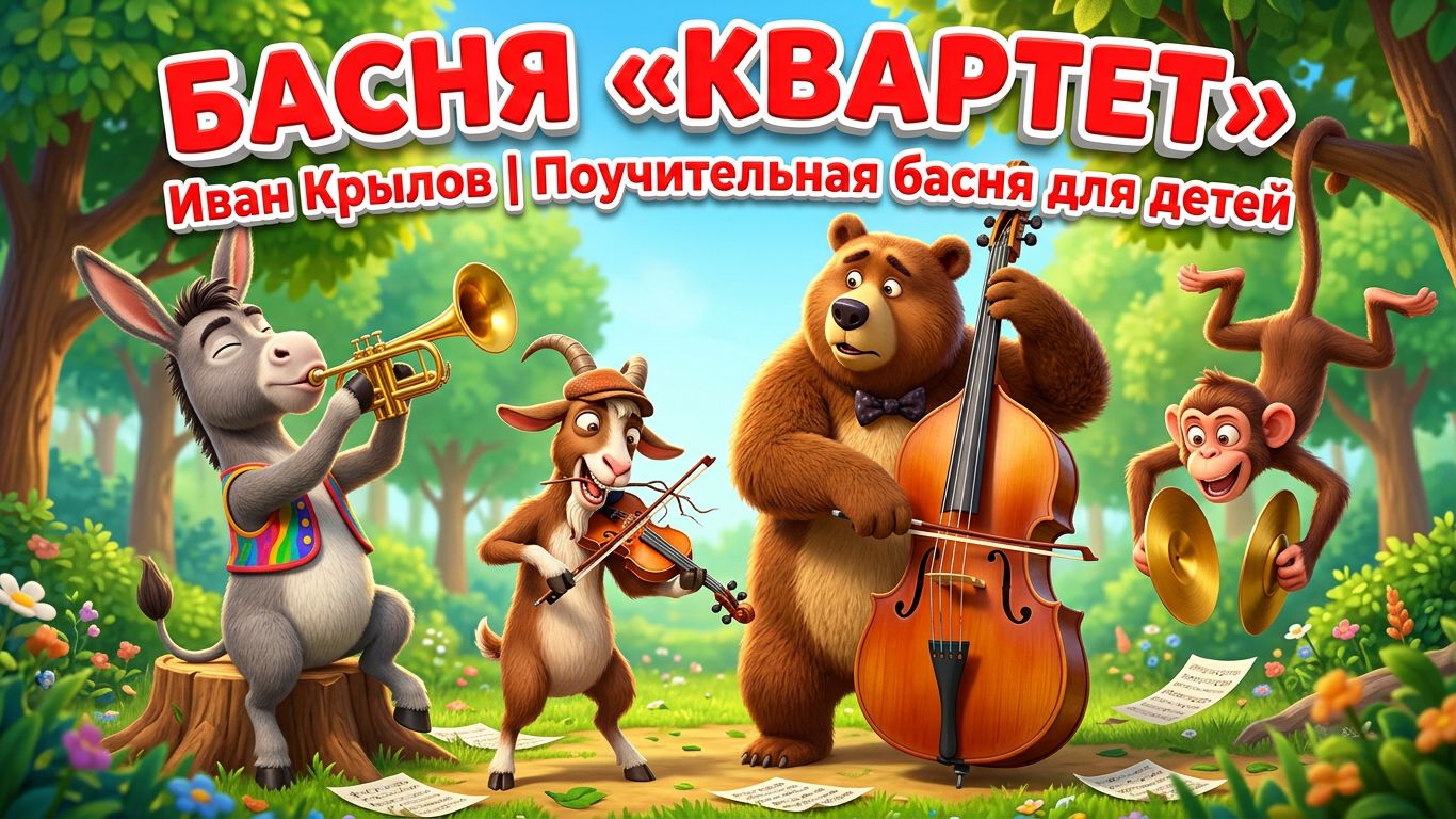 Басня «Квартет» — Иван Крылов | Поучительная басня для детей | Мультфильм смотреть онлайн