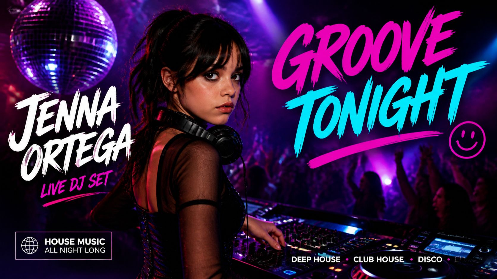 Club House. Deep House. EDM. Groove. Deep Bass. Jenna Ortega Invites.