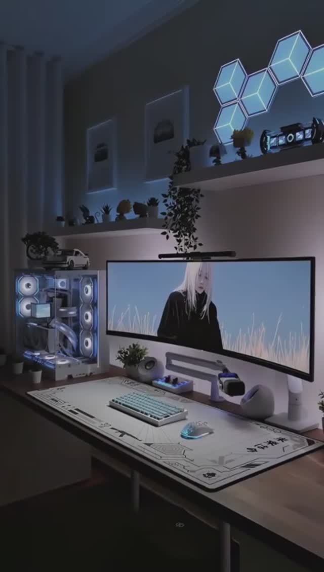 Blue always looks so good 😮_💨 ☁️🩵🤍#gamingsetup#gamingroom#deskgoals#pcsetup#desksetup