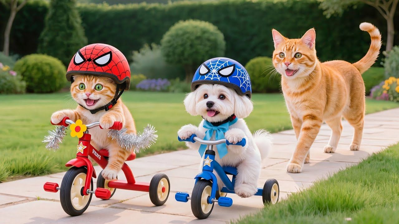 Котенок упал с велосипеда 😢 # Мама-кошка заботится, лечит и учит безопасной езде ❤️🚲