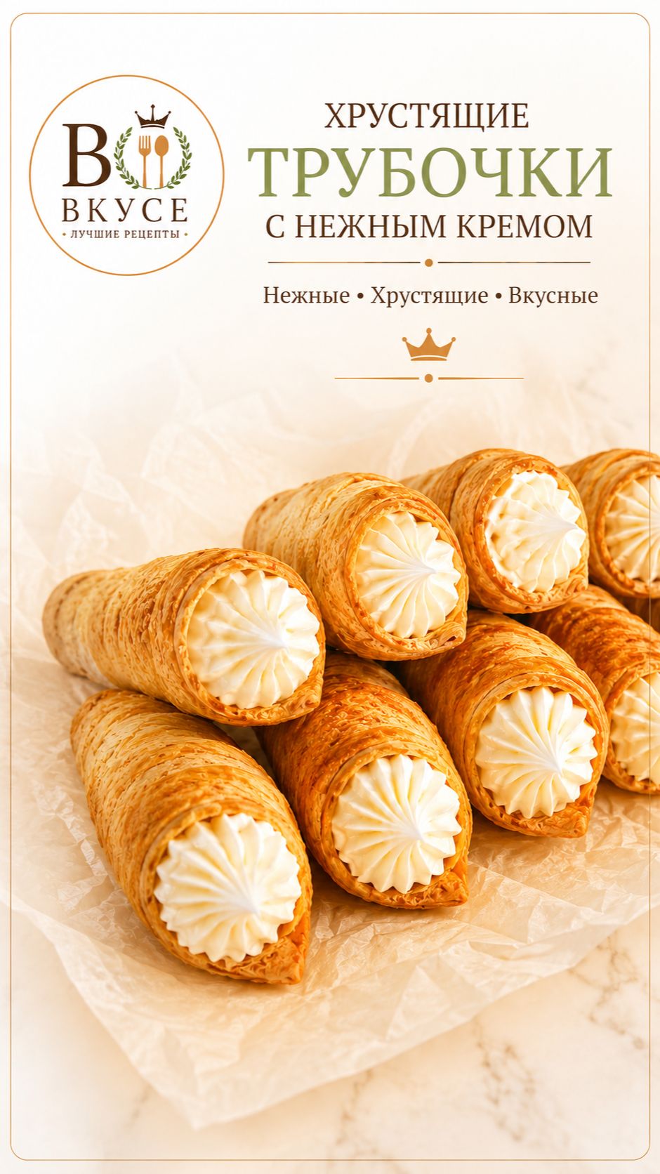 🤍 Идеальные трубочки с белковым кремом — хрустящие, как в детстве 😍 Пошаговый рецепт уже на канале