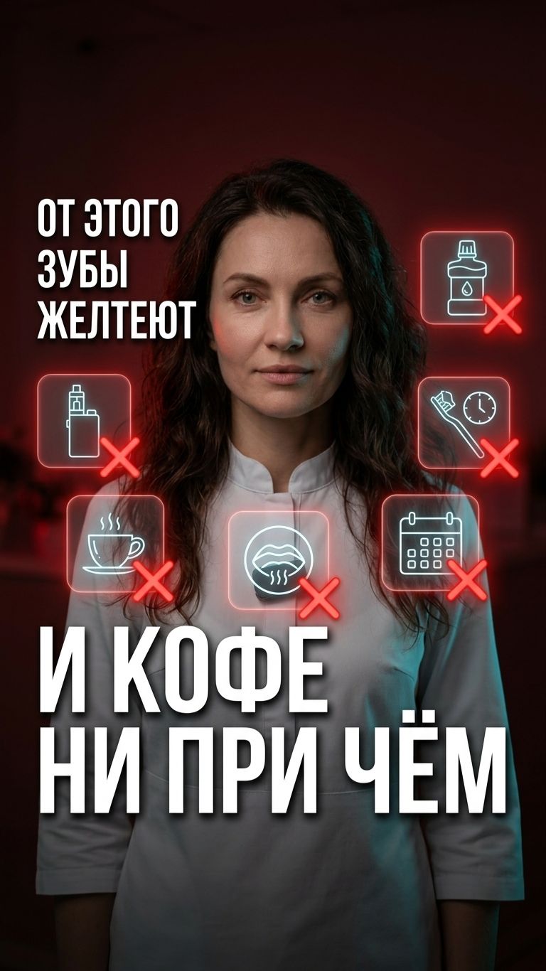 🦷 Почему зубы желтеют: 6 опасных привычек