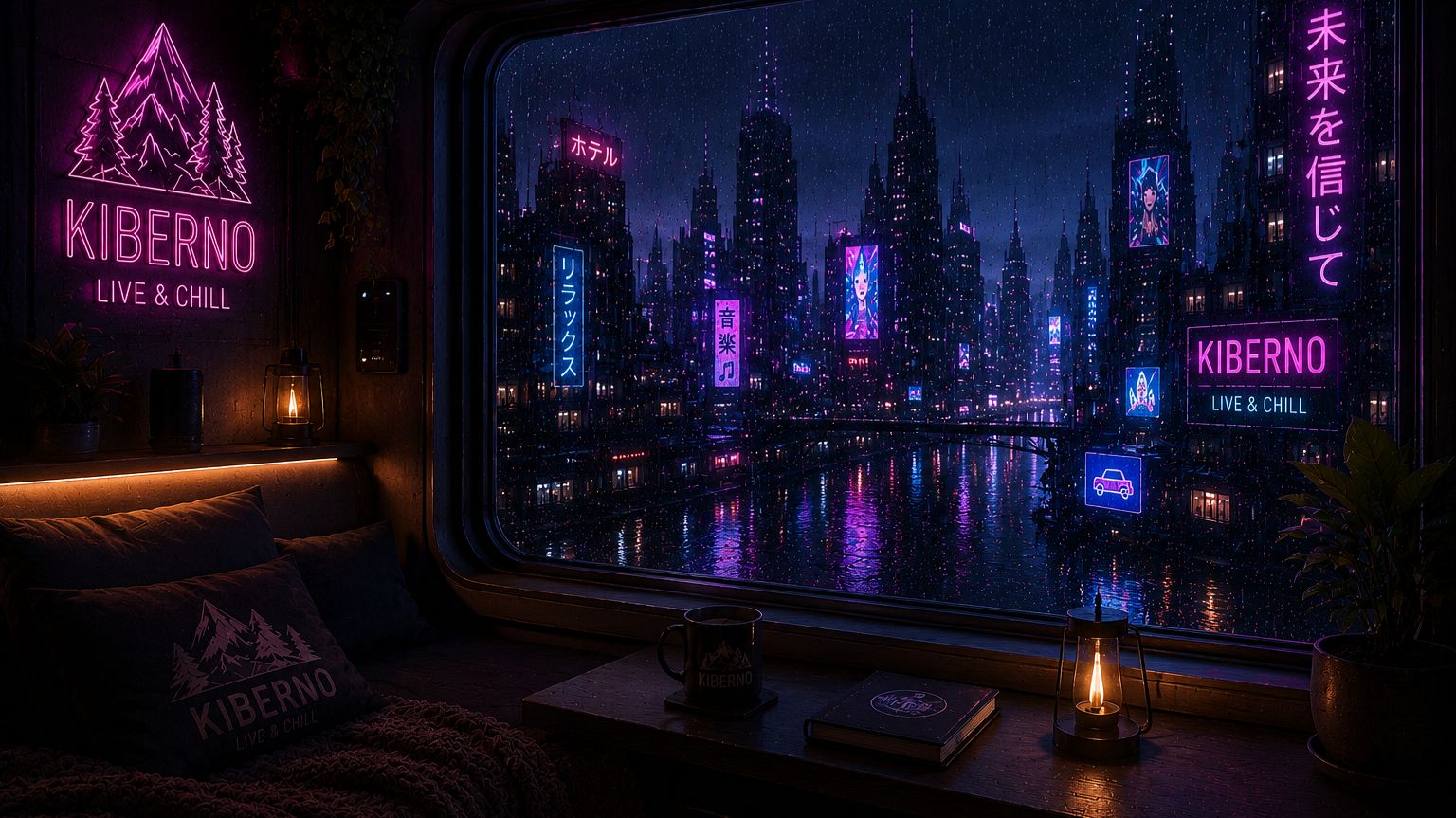 Неоновые огни ночью — ночная атмосфера для сна