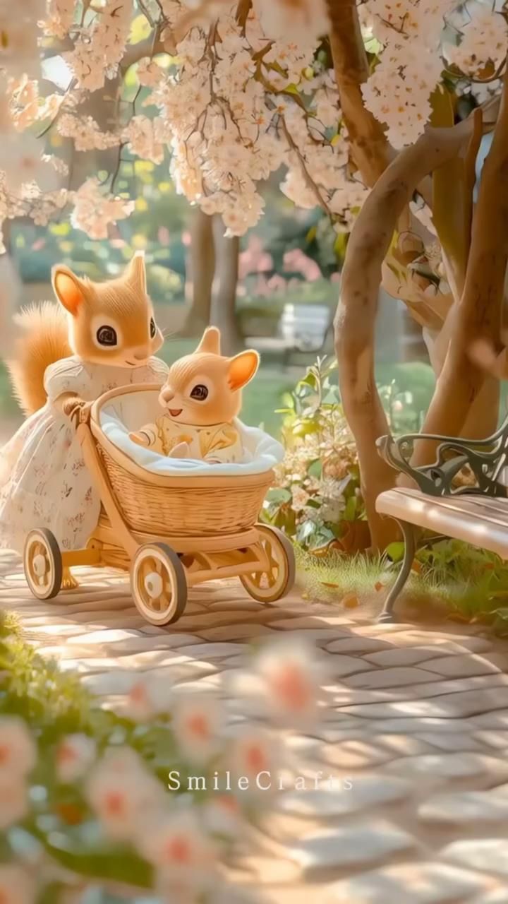 Белочка нянчит свою белочку ребёнка