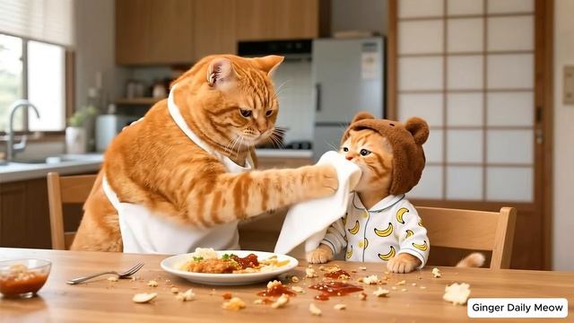 Рыжий котенок не переносит зимнюю стужу, поэтому мама-кошка берет его с собой за теплыми одеялами и