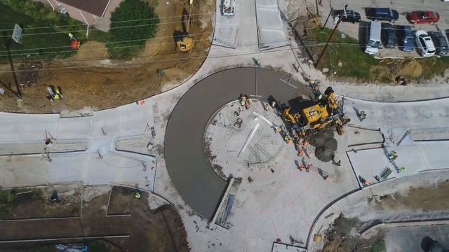 GOMACO GP3 Slipform Paver; Concrete Roundabout, Aerial; Cedar Rapids, Iowa. From Gomaco.com Site.