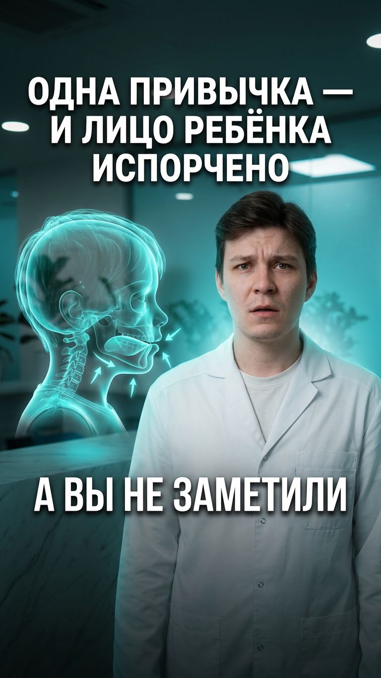 Ротовое дыхание ребёнка портит лицо. Узкая челюсть, плоские скулы, кривые зубы. Исправить до 9 лет