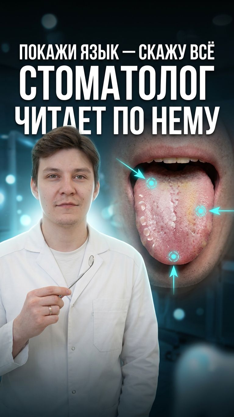 Язык показывает болезни зубов. Белый налёт — камень, красный — анемия, следы — бруксизм. Проверьте!