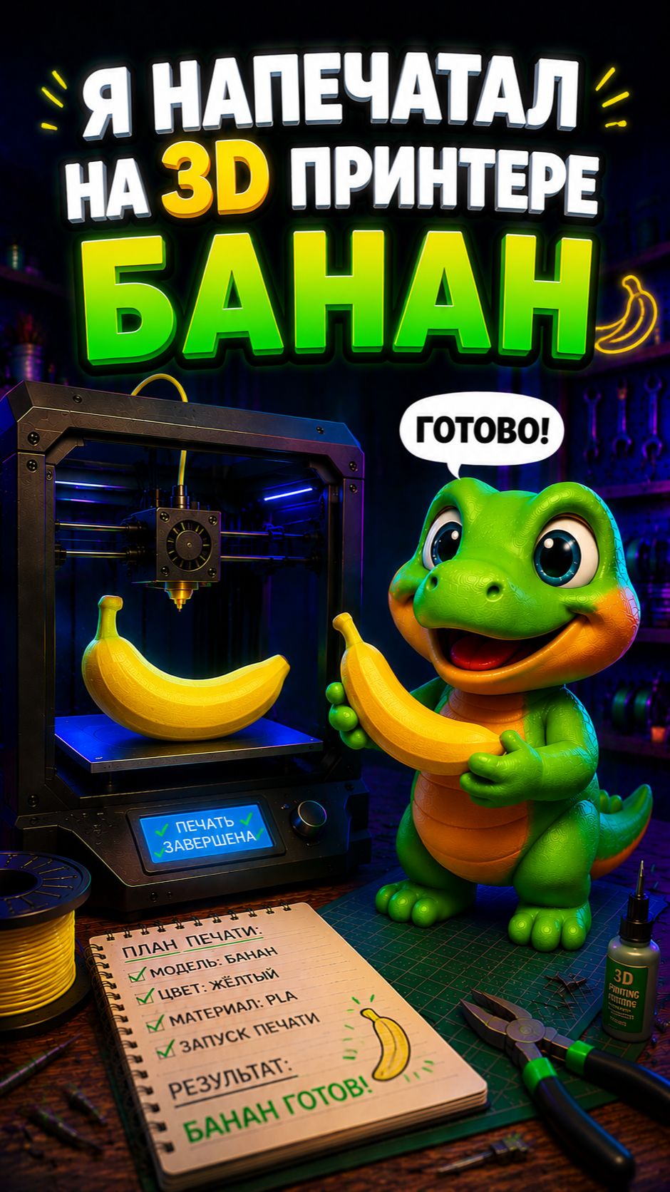 Я напечатал на 3D принтере банан