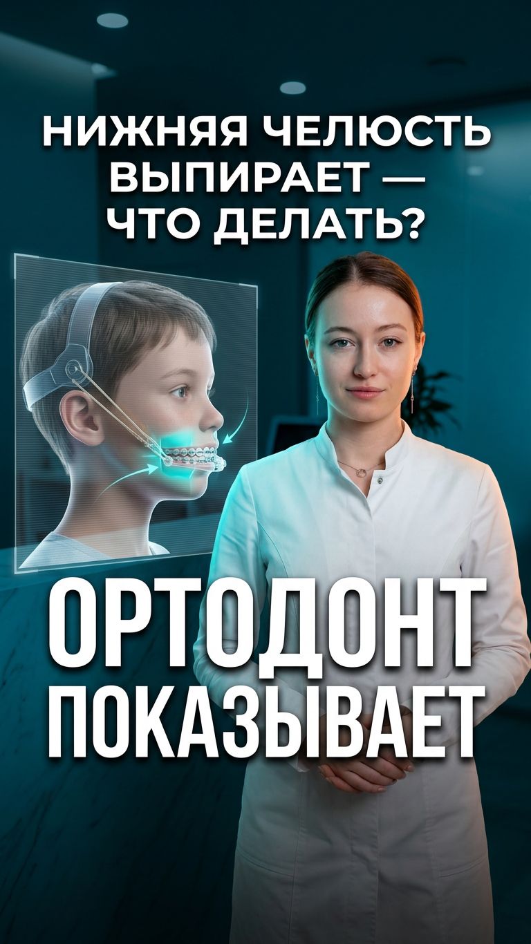 Мезиальный прикус: нижняя челюсть впереди. Коррекция маской до 12 лет, иначе хирургия