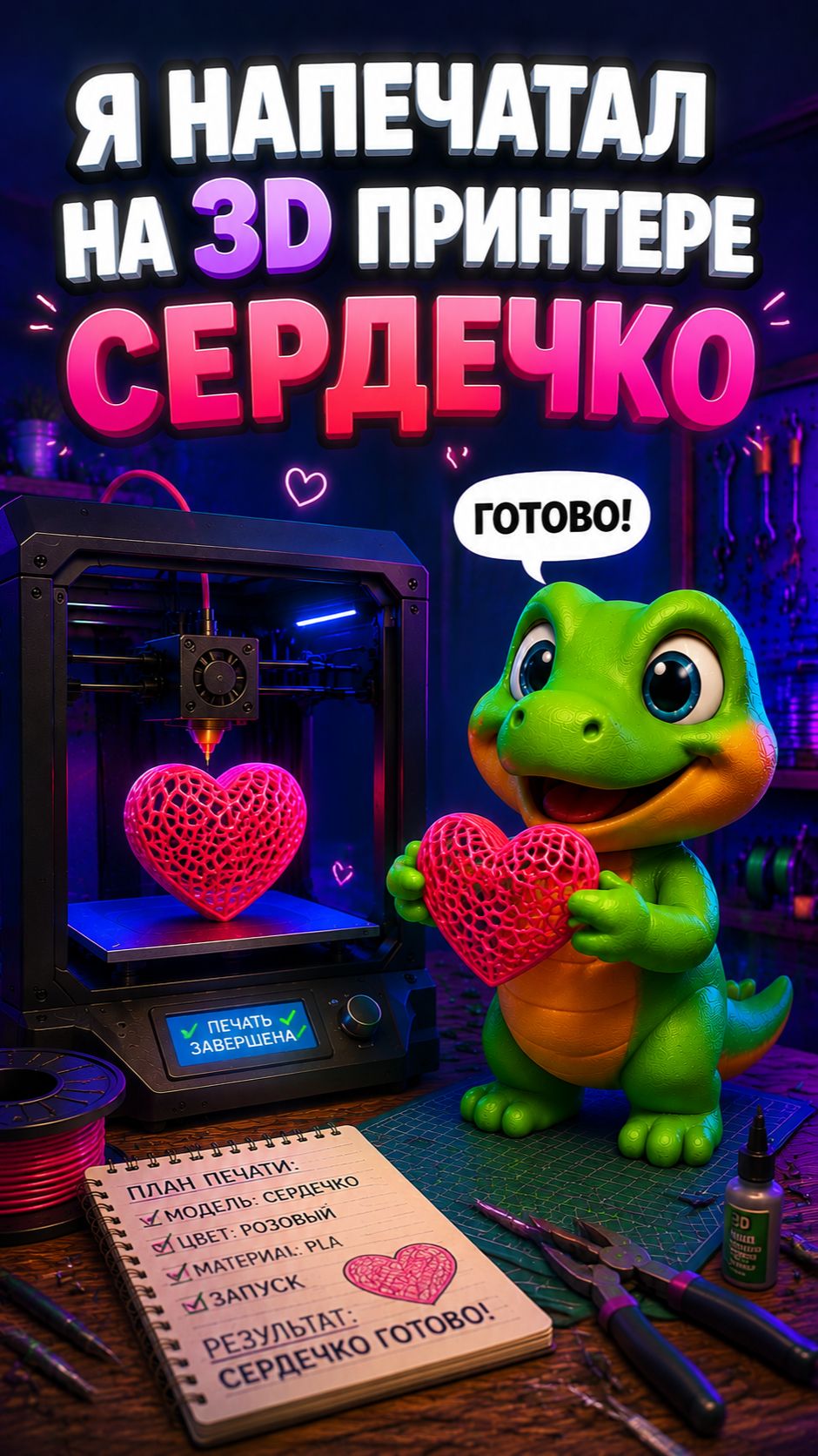 Я напечатал на 3D принтере сердечко
