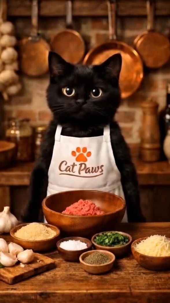 🐱👨🍳🔥 Чёрный котик мастерски готовит тефтели 🐱👨🍳🔥
