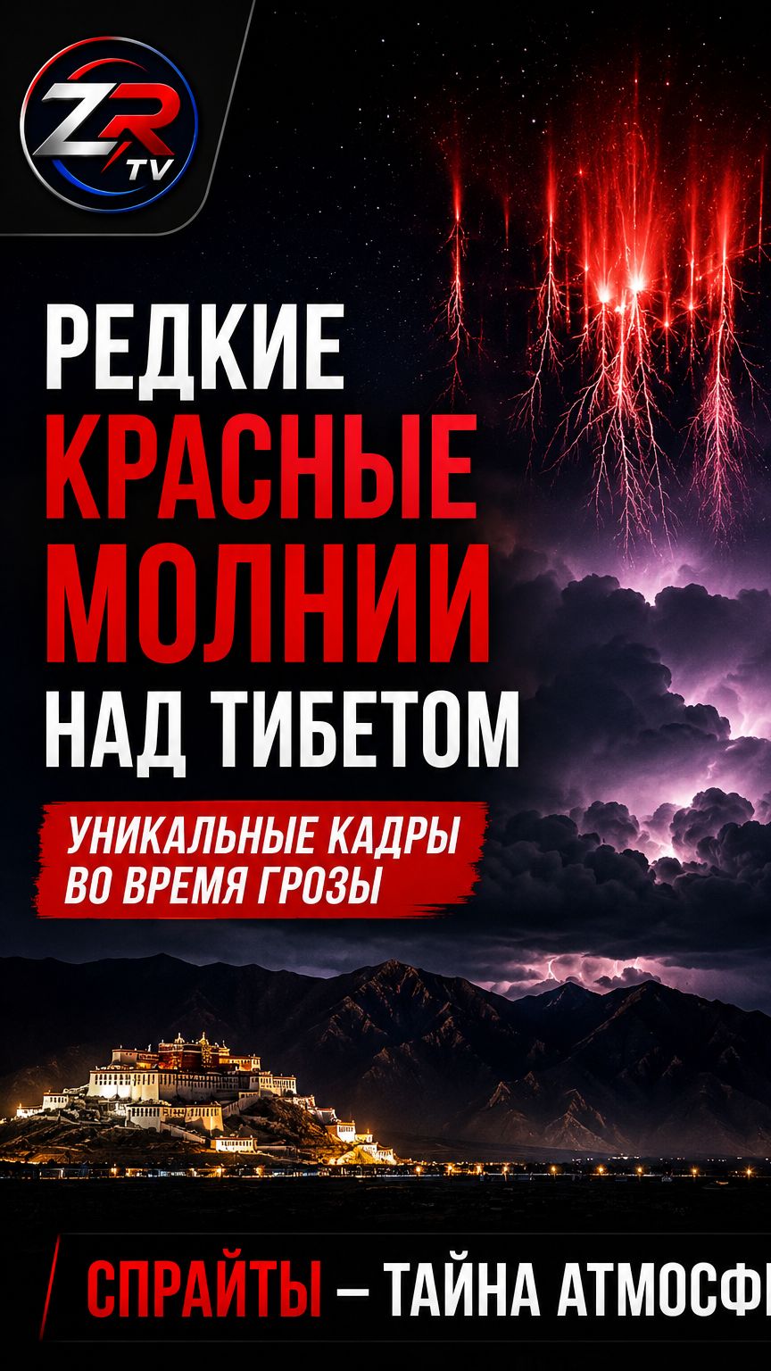 Редкие красные молнии над Тибетом попали на видео | Уникальное природное явление