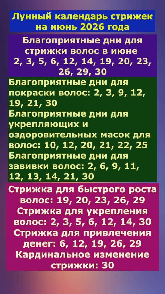 Благоприятные дни для стрижки волос в Июне 2026