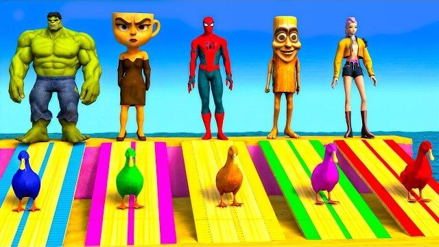 Игра «Длинная горка» с коровой, слоном, гориллой, бегемотом, тигром, 3D-игра с животными, забавные