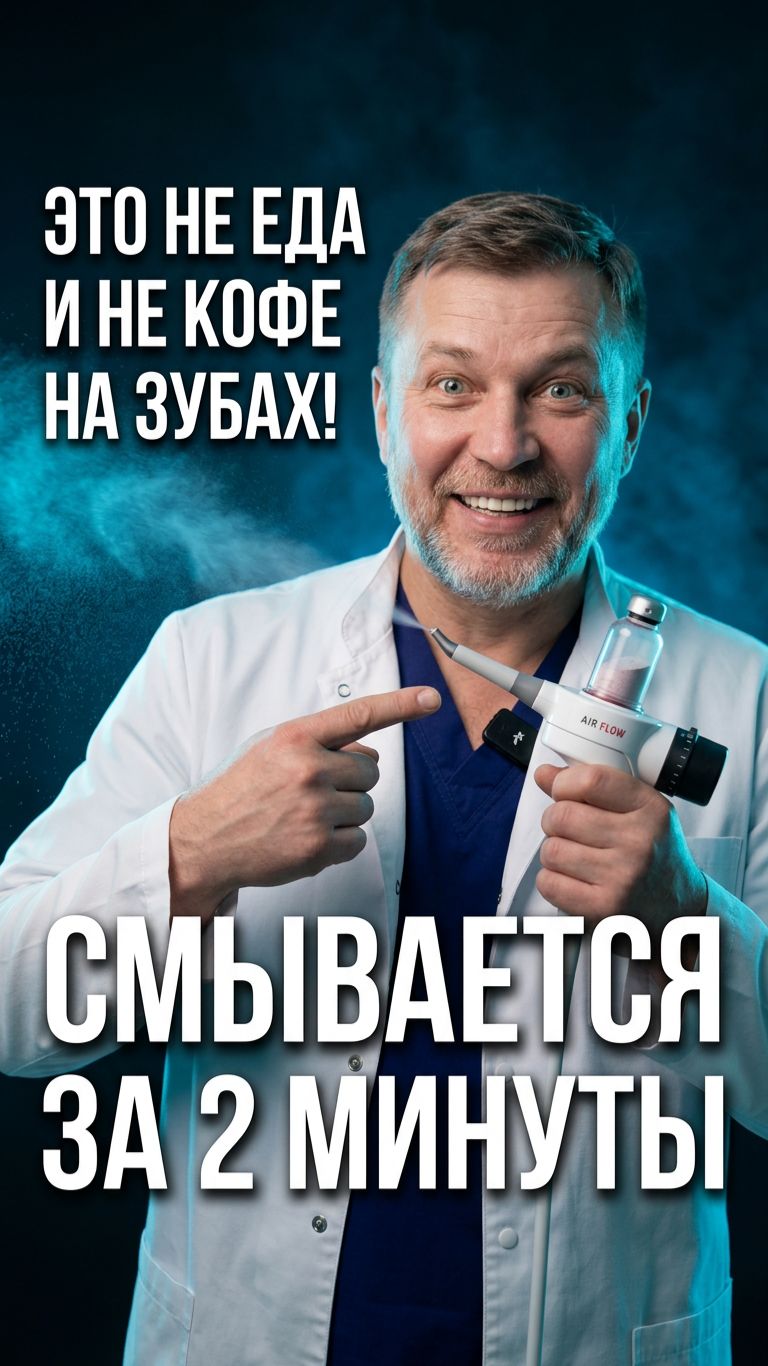 🦷 Коричневый налёт — это бактерии, не кофе! Как работает Air Flow в СПб