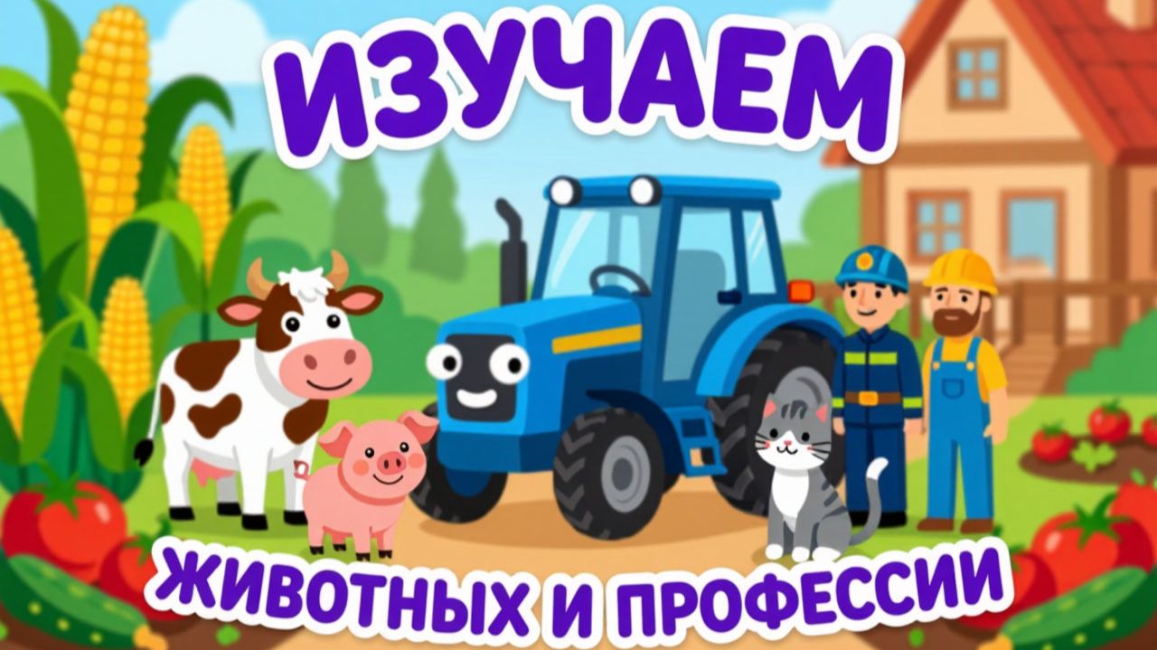 🚜СИНИЙ ТРАКТОР: ИЗУЧАЕМ ЖИВОТНЫХ И ПРОФЕССИИ!🦜🌾Развивающая мультик‑игра для малышей 2–5 лет