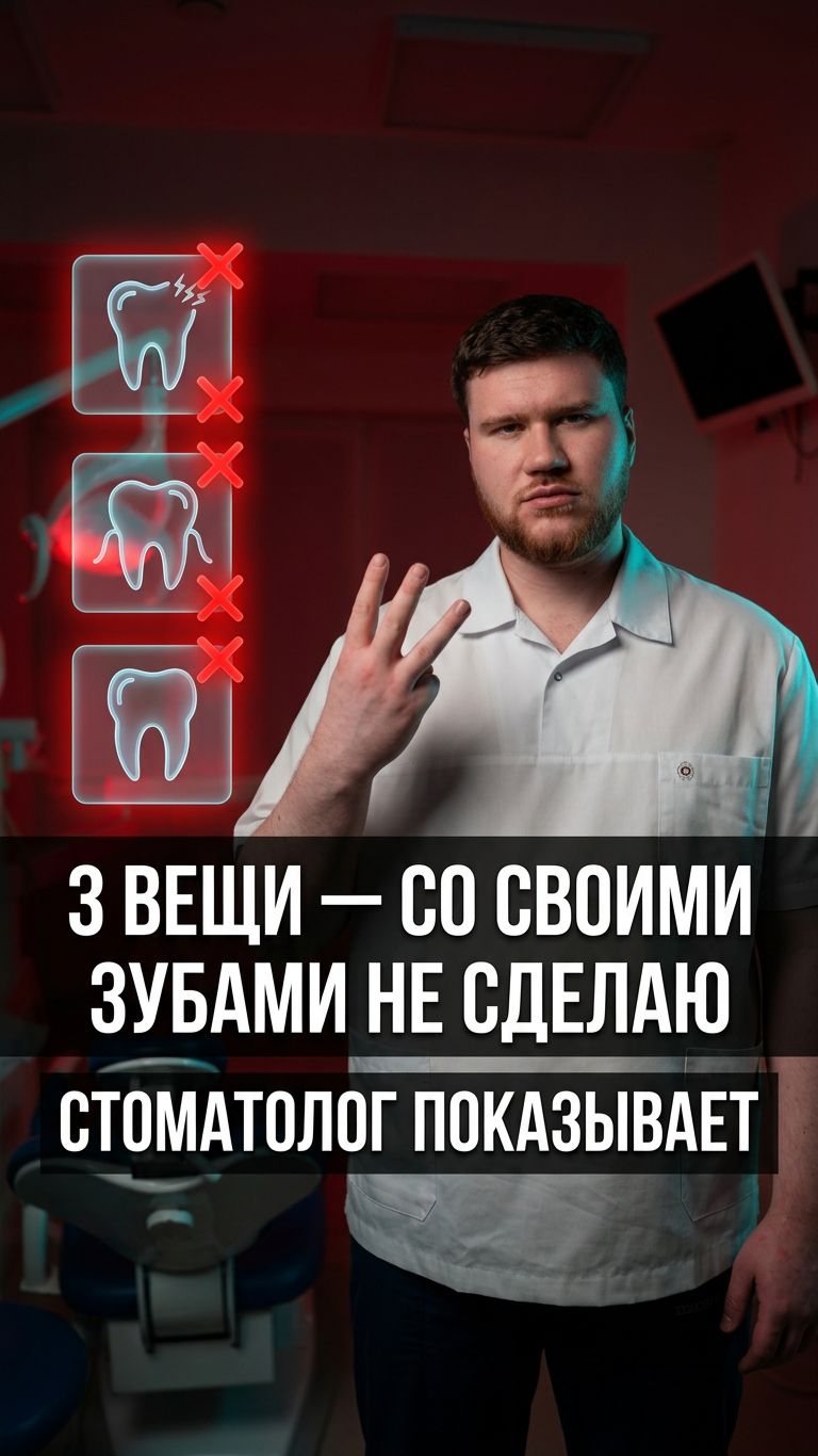 Три вещи, которые стоматолог никогда не сделает со своими зубами. Боль, восьмёрки, виниры.