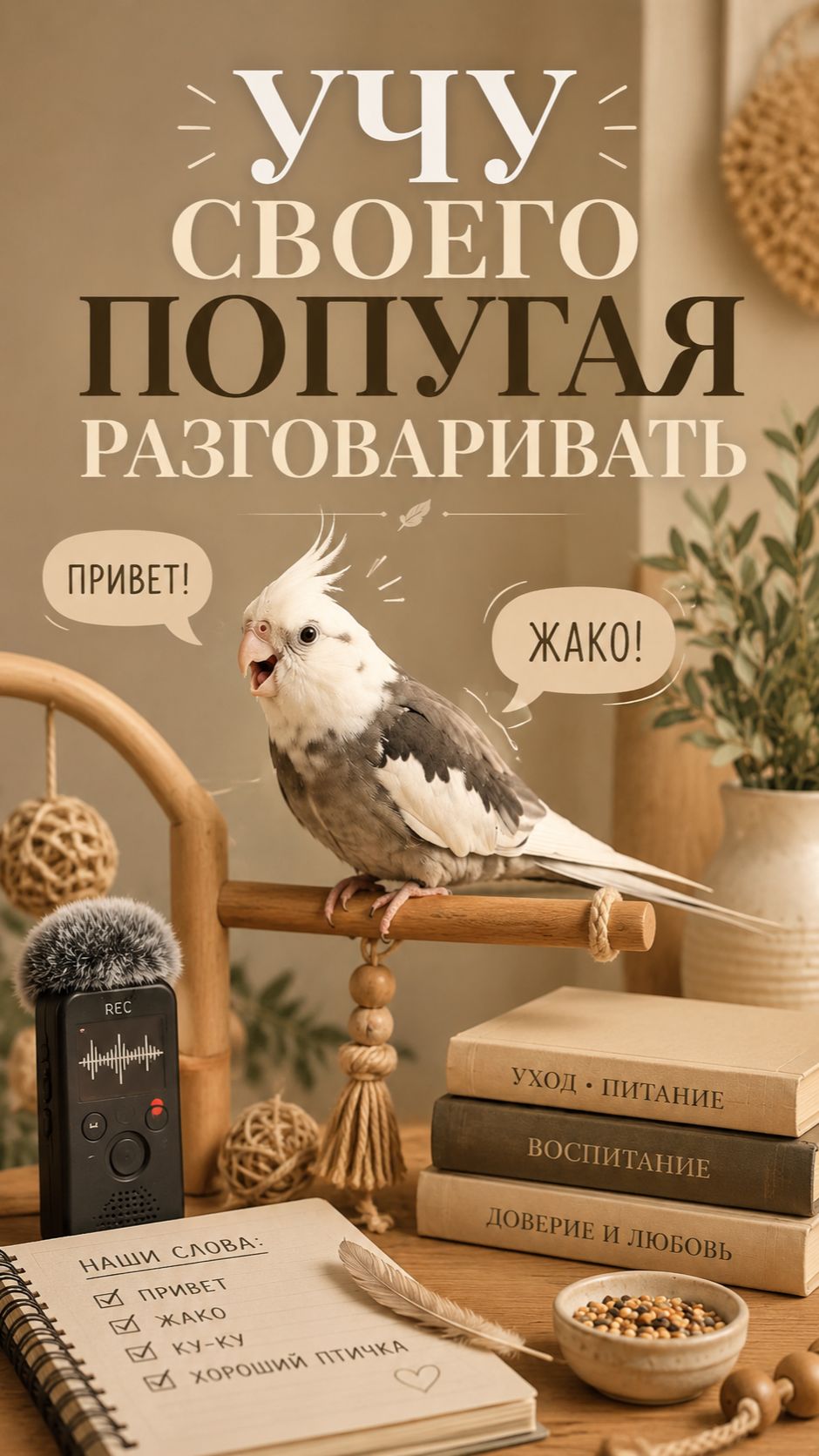 Учу своего попугая разговаривать