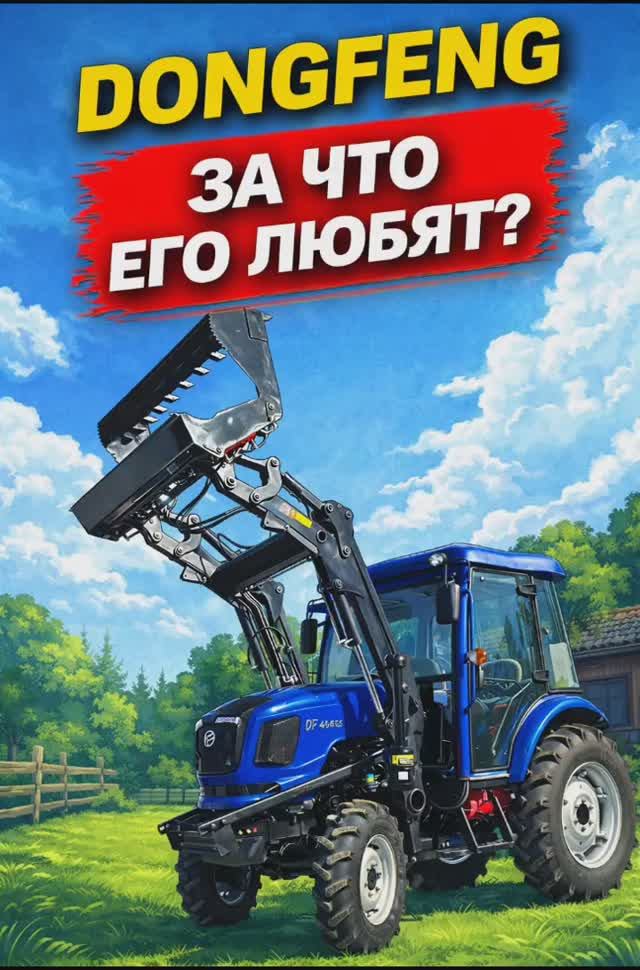 DONGFENG DF-404G2 с фронтальным погрузчиком уезжает работать в домашнем хозяйстве.