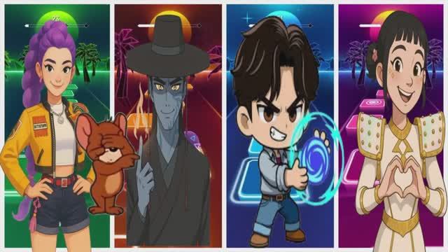 МУЛЬТИКИ ДЛЯ ДЕТЕЙ Охотники на Демонов в игре Tiles Hop под трек Астрономия 🕹️👹